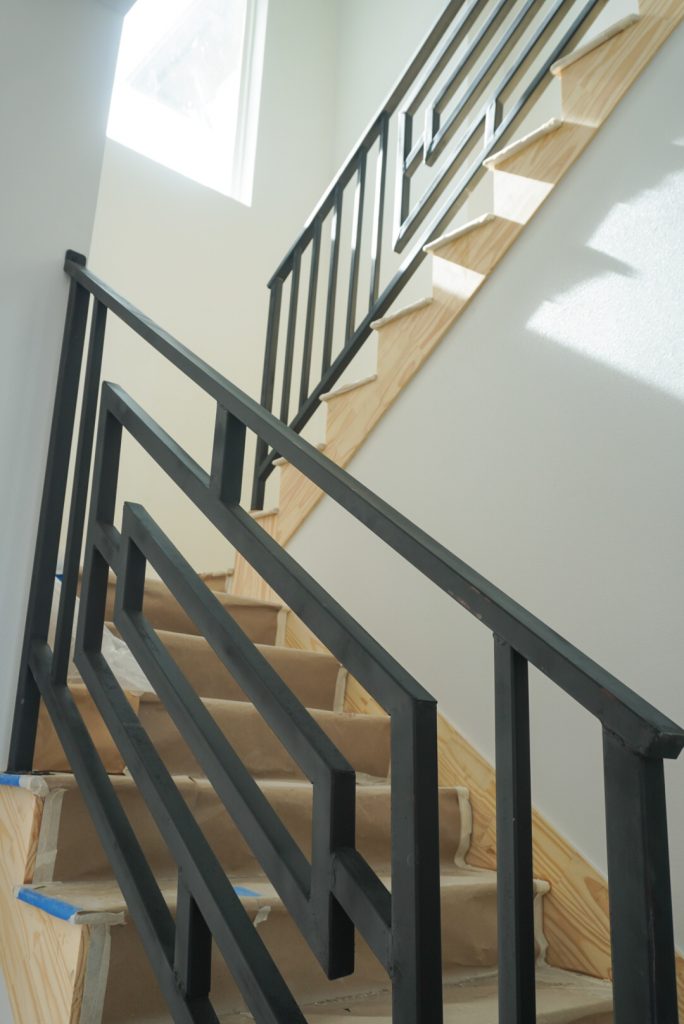 Custom stair railing — Brownsville residential project by Torres Metals.